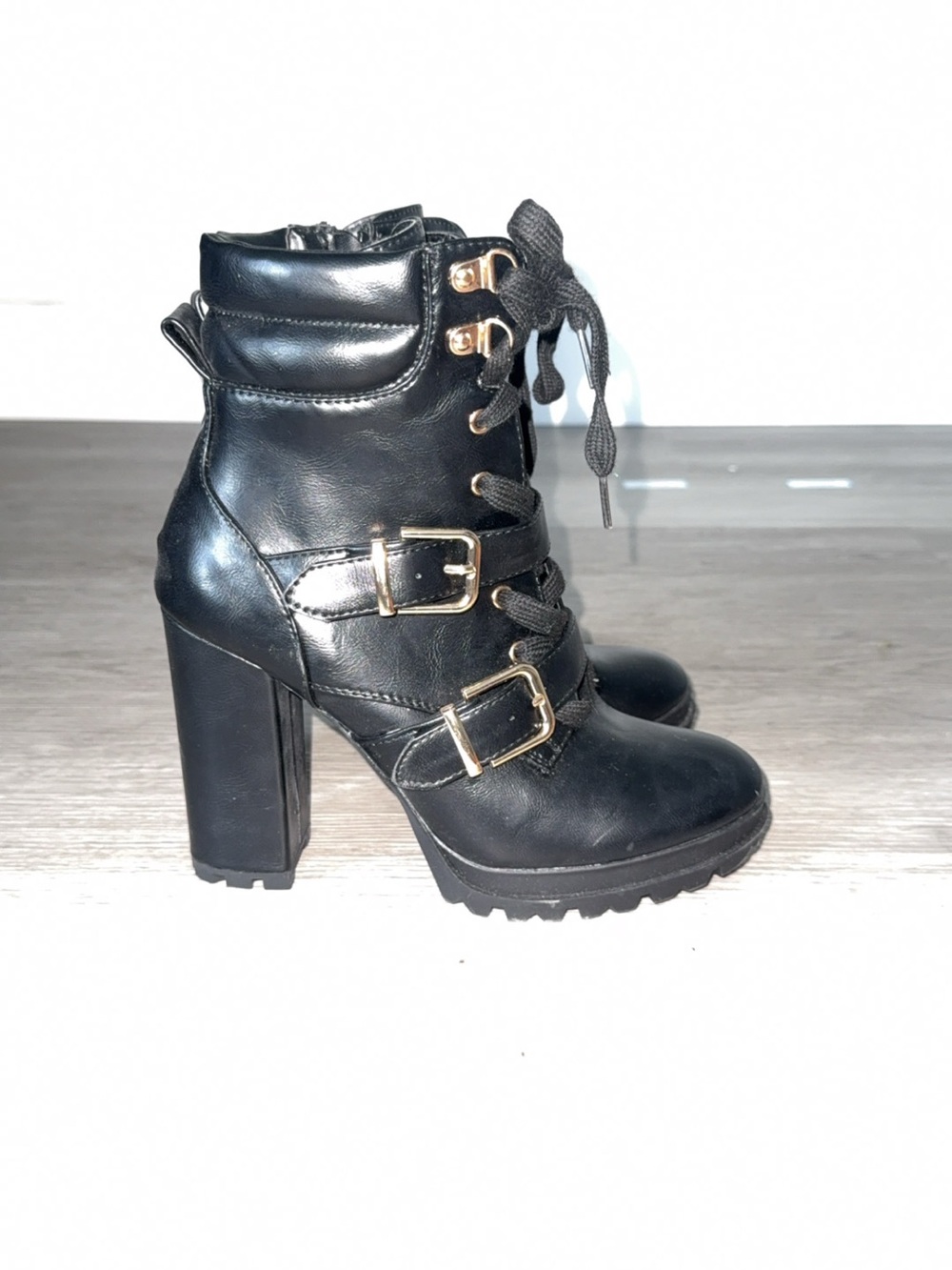 Lace-Up Buckle Combat Booties